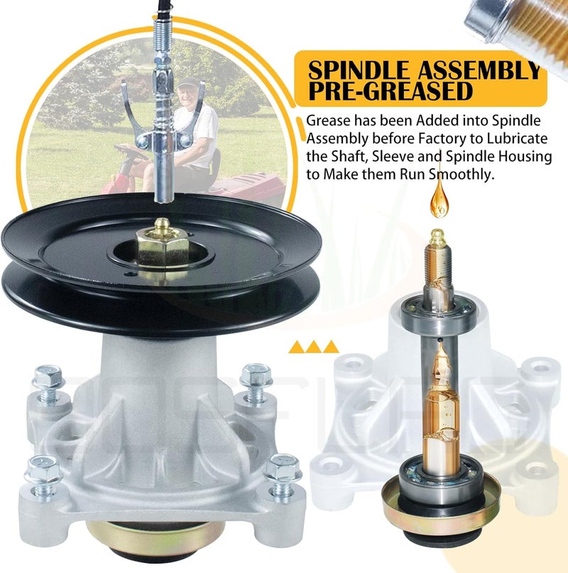 BOSFLAG 2 Pack Pre-Greased 587125201 Spindle with 588586601, 539113962 Pulley Replaces Husqvarna 532174356, 539107515, 532174358, Craftsman 174356, 174358 for Husqvarna Z246, RZ4623, RZ5424 Tractors - Image 4